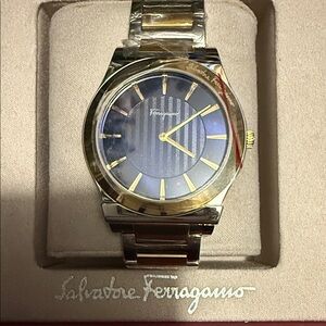Salvatore Ferragamo Gold and Blue Timepiece